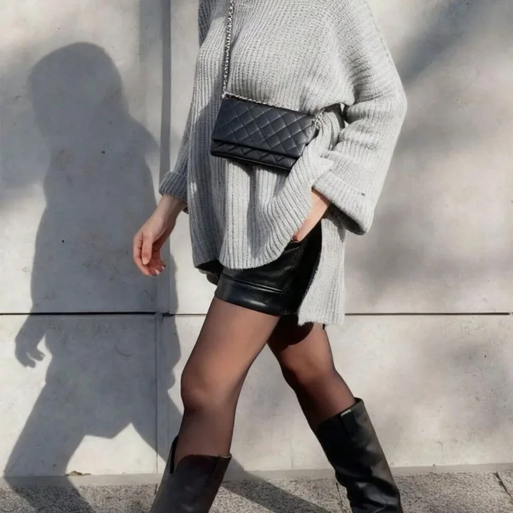 Grey Casual Women's Minimalist Long Split Sweater Top